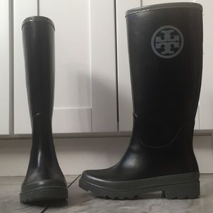 Tory Burch Black and Gray Rain Boots Size 6